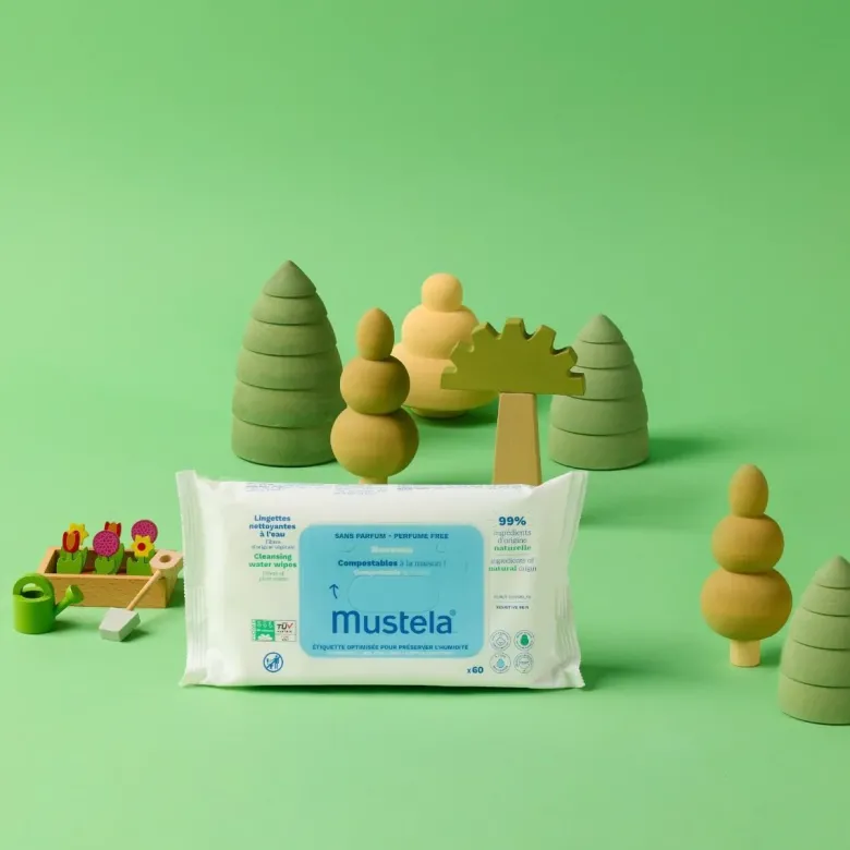 Lingettes nettoyantes compostables sans parfum Mustela - sachet de 60 lingettes