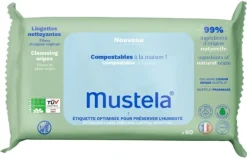 Lingettes nettoyantes compostables avec parfum Mustela - sachet de 60 lingettes