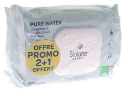 Lingettes Pure Water Biolane - lot de 3 x 60 lingettes