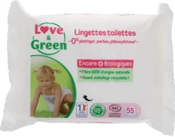 Lingettes toilettes sans parfum Love & Green - paquet de 55 lingettes
