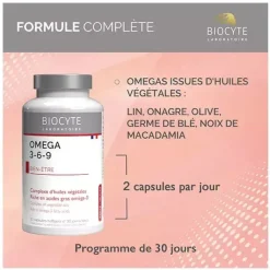 Longevity Omega 3-6-9 Biocyte - boîte de 60 capsules micro-encapsulés