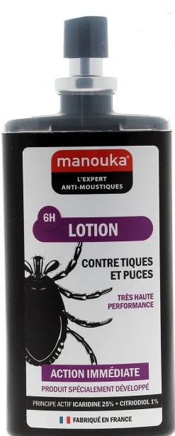 Lotion contre tiques et puces 6h d'efficacité Manouka - spray de 75 ml