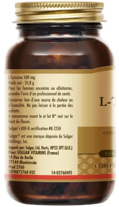 L-Tyrosine 500mg Solgar - pot de 50 gélules