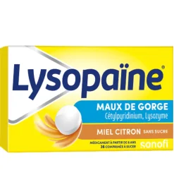 Lysopaïne sans sucre maux de gorge miel citron - 2 boites de 18 comprimés