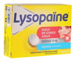 Lysopaïne sans sucre maux de gorge aigus menthe 20 mg – 18 pastilles