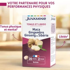 Maca Gingembre Ginseng Tonifiant sexuel Juvamine – 40 comprimés