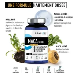 Maca noir + jaune 50000mg Granions - pot de 60 comprimés