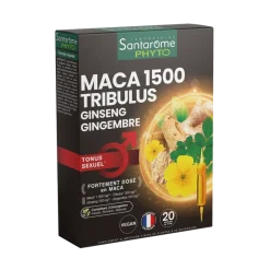 Maca 1500 tribulus ginseng gingembre Tonus sexuel Santarome - boîte de 20 ampoules