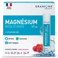 Magnésium Bisglycinate 360mg goût framboise Granions - boîte de 10 shots