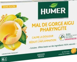 Mal de gorge aigu pharyngite arôme miel citron Humer - boîte de 20 pastilles