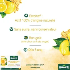 Mal de gorge aigu pharyngite arôme miel citron Humer - boîte de 20 pastilles