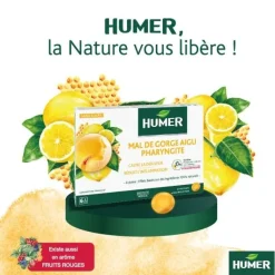 Mal de gorge aigu pharyngite arôme miel citron Humer - boîte de 20 pastilles