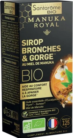 Manuka Royal Sirop bronches & gorge au Miel de Manuka bio Santarome - flacon de 125 ml