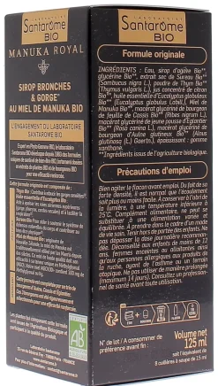 Manuka Royal Sirop bronches & gorge au Miel de Manuka bio Santarome - flacon de 125 ml