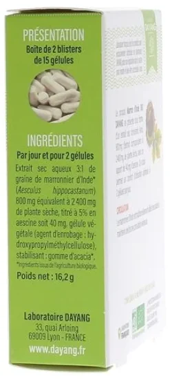 Marron d'Inde Bio circulation sanguine Dayang - boîte de 30 gélules