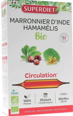 Marronnier d'inde / Hamamélis bio Super Diet - boîte de 20 ampoules de 15 ml