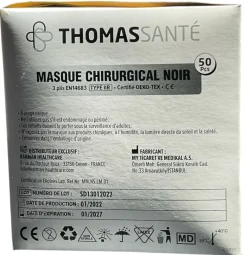 Masque chirurgical noir 3 plis Thomas Santé - 50 pièces
