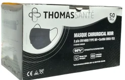 Masque chirurgical noir 3 plis Thomas Santé - 50 pièces