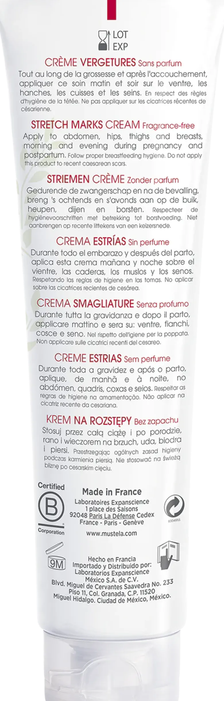 Maternité Crème vergetures sans parfum Mustela - tube de 150 ml