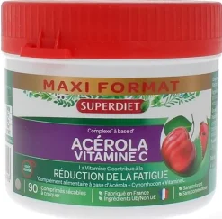 Maxi pot Acérola vitamine C Super Diet - 90 comprimés sécables à croquer