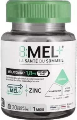 8 MEL+ gummies mélatonine 1,8mg goût mûre - pot de 30 gommes