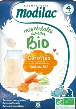 Mes céréales du soir bio dès 4 mois carottes Modilac - boite de 250 g