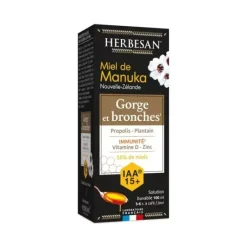 Miel de Manuka solution buvable gorges et bronches IAA 15+ Herbesan - flacon de 100ml