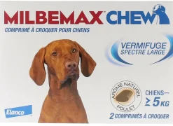 Milbemax Chew vermifuge chiens 5 kg + – 2 comprimés à croquer