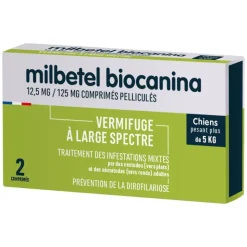 Milbetel 12,5 mg/125 mg vermifuge chien Biocanina – 2 comprimés