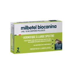 Milbetel vermifuge petis chats et chatons 4mg/10mg Biocanina - boite de 2 comprimés
