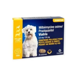 Milbémycine Praziquantel Vermifuge petit chien et chiot +0,5kg arôme viande Viatris