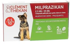 Milprazikan 2,5 mg / 25 mg comprimé pelliculé pour petits chiens Clément Thékan - boite de 2 comprimés péliculés