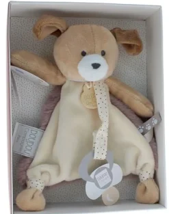 Mini doudou chien attache sucette Doudou et compagnie - boîte avec doudou de 15 cm