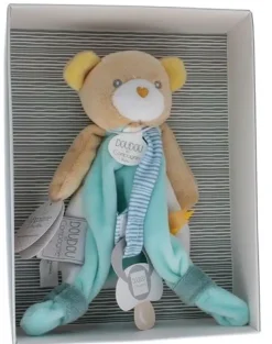 Mini doudou ours attache sucette Doudou et compagnie - boîte avec doudou de 15 cm
