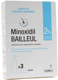 Minoxidil Bailleul 2 % application cutanée – 3 flacons de 60 ml