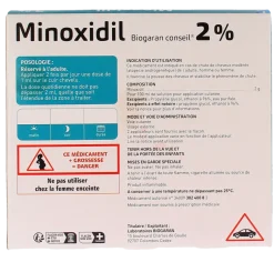 Minoxidil chute de cheveux modérée 2% Biogaran - boite de 3 flacons de 60ml