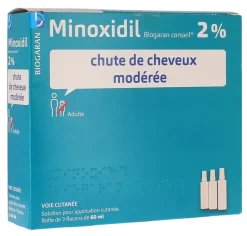 Minoxidil chute de cheveux modérée 2% Biogaran - boite de 3 flacons de 60ml