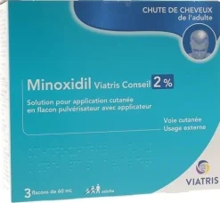 Minoxidil Viatris Conseil 2% - boite de 3 flacons de 60ml