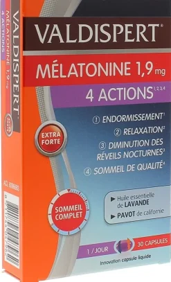 Mélatonine 1,9 mg 4 actions Valdispert - boite de 30 capsules