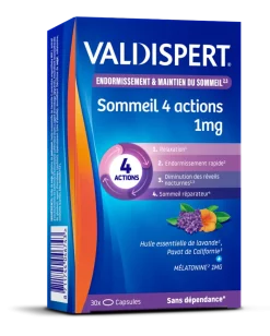 Mélatonine 1 mg 4 actions Valdispert - boite de 30 capsules liquides