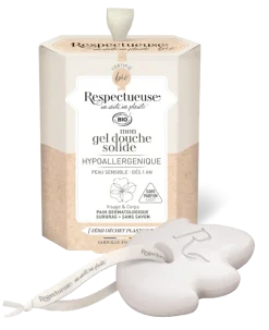 Mon gel douche solide hypoallergénique bio Respectueuse - pain de 75g
