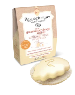 Mon gommage visage solide exfoliant doux bio Respectueuse - pain de 35g + porte-savon végétal offert