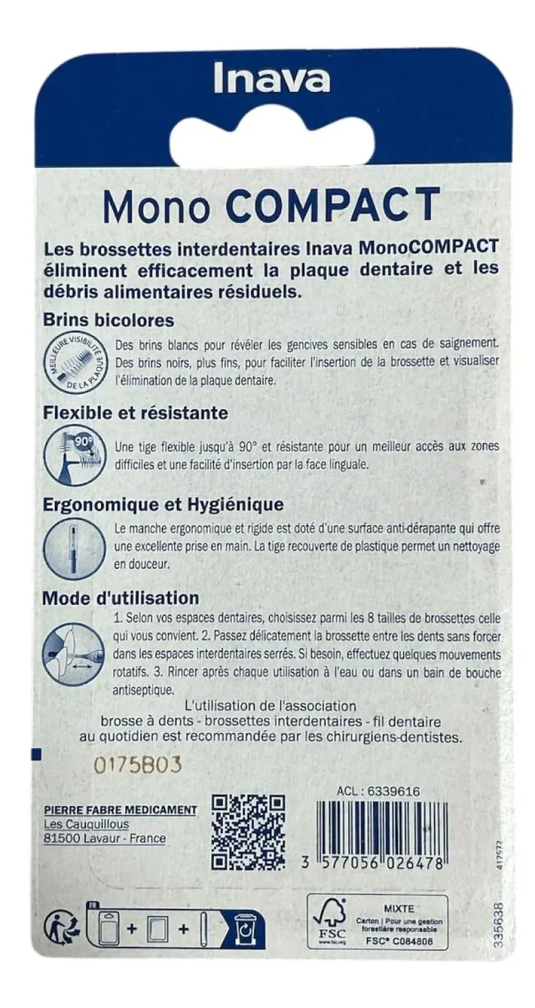 Mono Compact brossettes interdentaires Inava - boite de 4 brossettes + 2 offertes