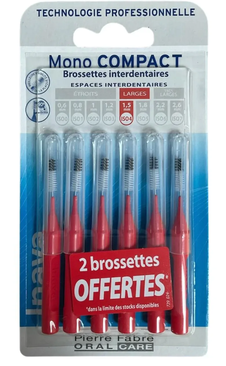 Mono Compact brossettes interdentaires Inava - boite de 4 brossettes + 2 offertes