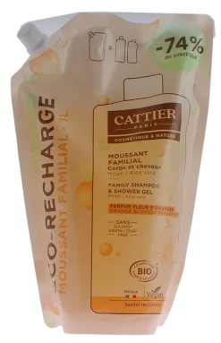 Moussant familial bio parfum Fleur d'Oranger Cattier - éco-recharge de 1L