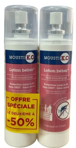 Mousti K.O lotion anti-moustique bébés dès 6 mois et femme enceinte Marque verte - lot de 2 sprays de 100ml offre spéciale