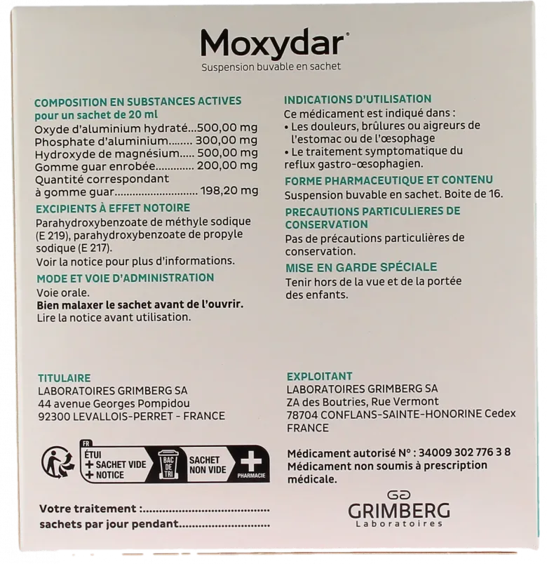 Moxydar suspension buvable en sachet Grimberg – 16 sachets