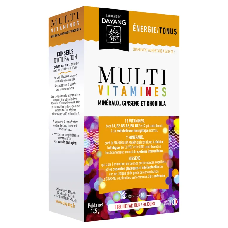 Multi vitamines minéraux ginseng et rhodiola Dayang - Boîte de 30 gélules