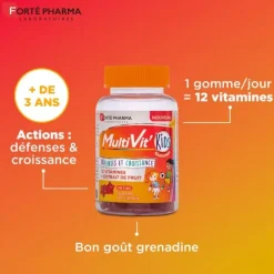 MultiVit' Kids Défenses et croissance goût grenadine Forté Pharma - pot de 60 gommes