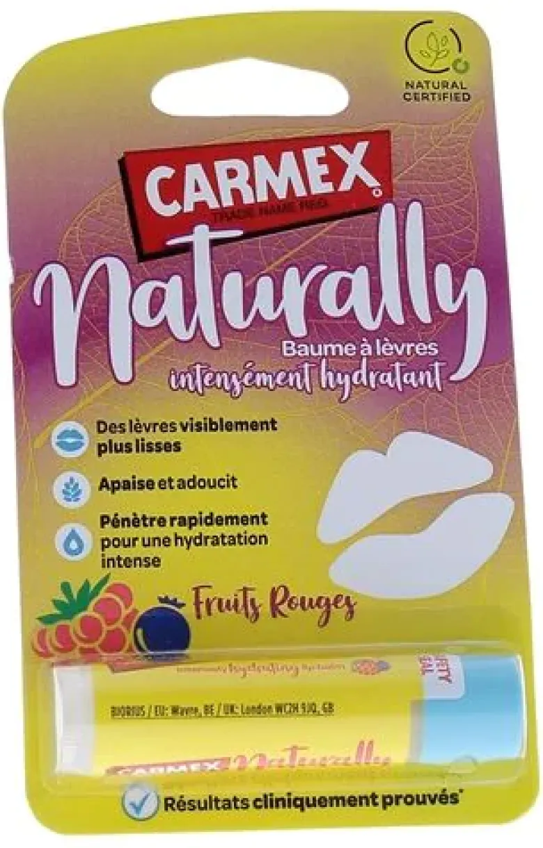 Naturally Baume à lèvres Intensément hydratant Fruits rouges Carmex - stick de 4g